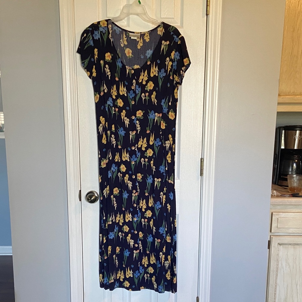 Coldwater Creek Navy Dress with Yellow Floral Pattern